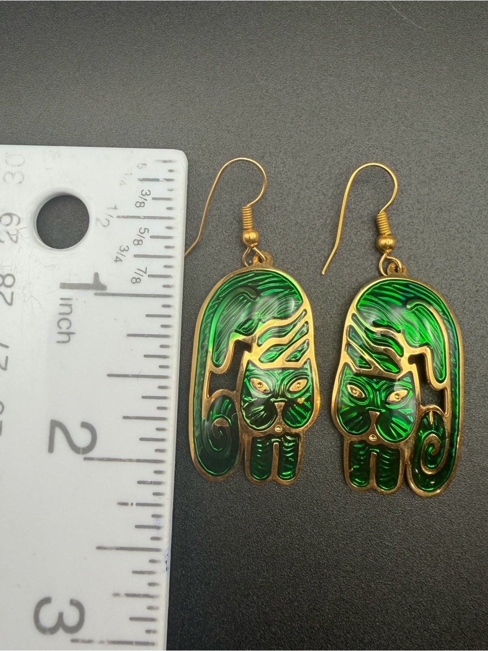 Edgar Berebi green gold tone enameled cat earrings #619 - Picture 3 of 6